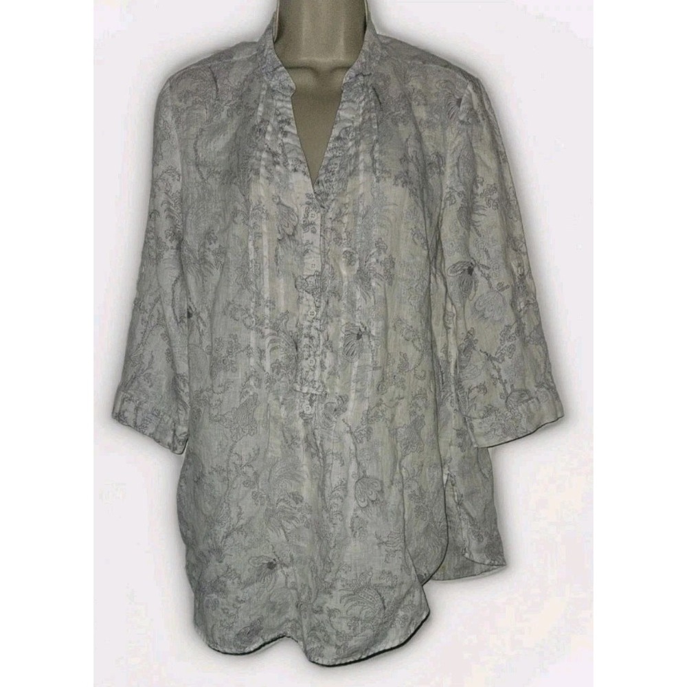 Malvin Hamburg I love Linen Size M White &‎ Purple Floral Pintuck Tunic Top Flaw